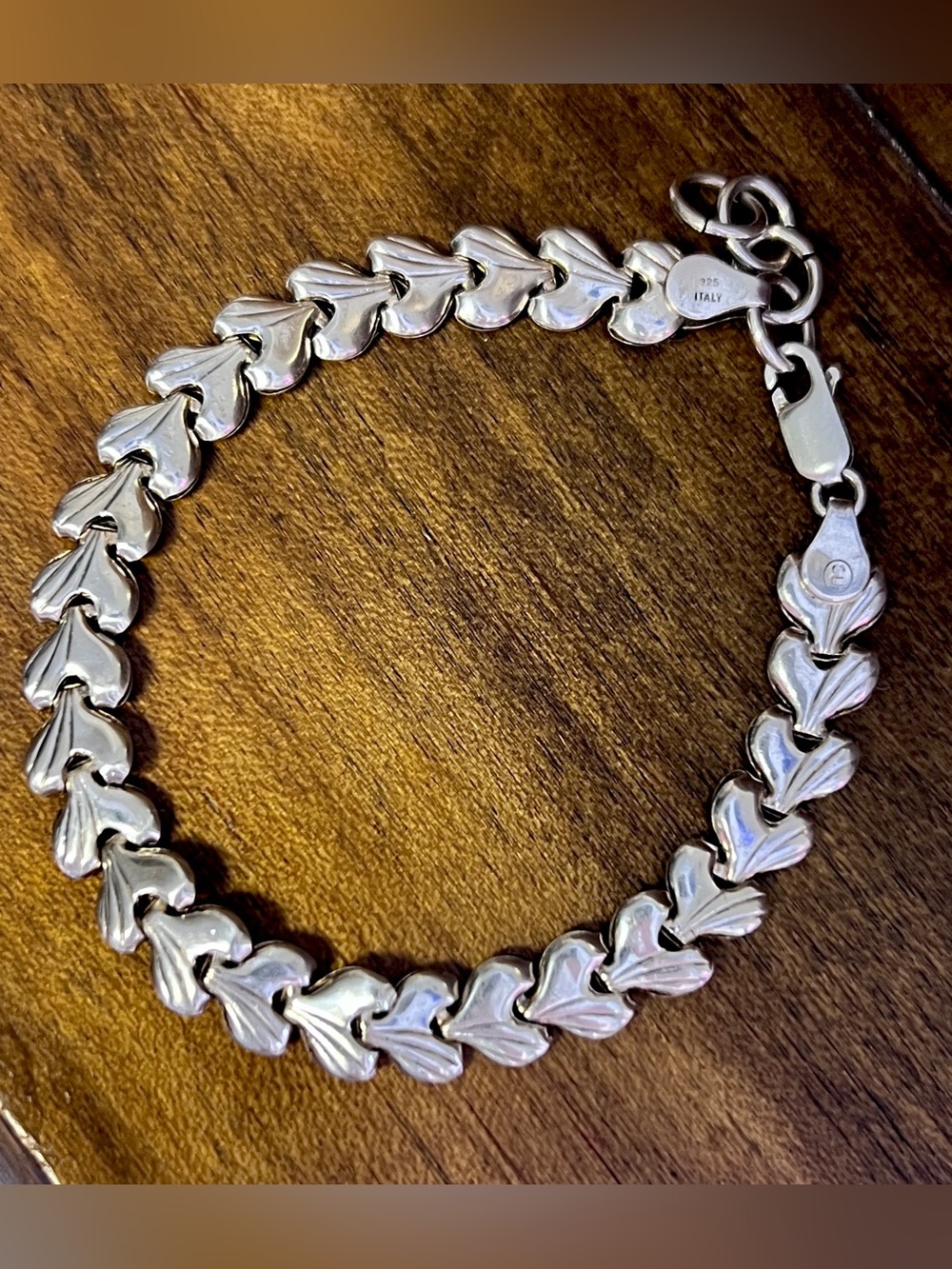 Vintage Italy Heart Shell Link Bracelet Sterling Silver 925 - Picture 3 of 11